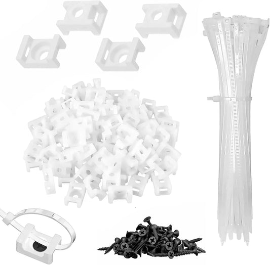 100Pcs Cable Zip Tie Mounts Kit, 0.9in Plastic Zip Ties with Screw Hole, White Zip Tie Anchors, Sturdy Zip Tie Mounting Squares Base with Tapping Screw for Wire Organizer (White, 0.9 inch)