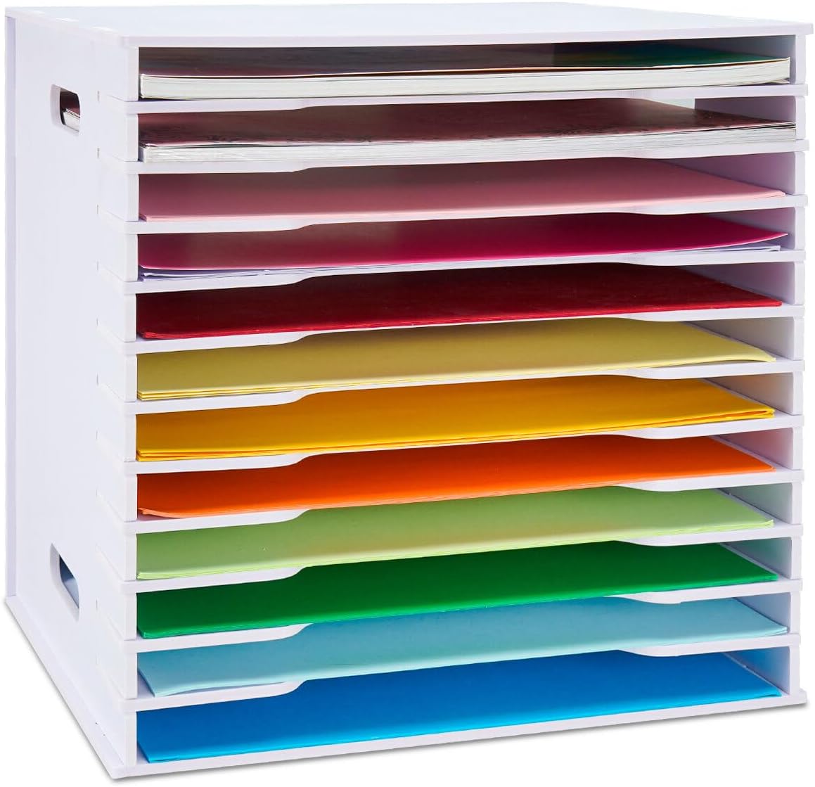 SANFURNEY Scrapbook Paper Organizer for Sizes 12" x 12", 12 Slots File Sorter Storage, Document Holder, Desktop Scrapbook Paper Organizer Rack for Home Office School (White, 12 Slots - Standard Size)
