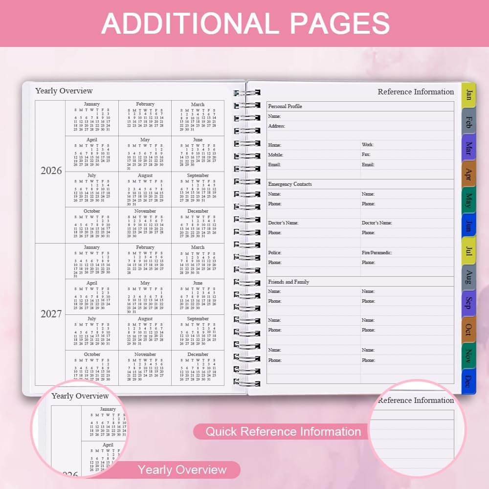 2026 Planner - Weekly & Monthly Planner Runs January 2026 to December 2026, 6.25" x 8.25", 12 Monthly Tabs, 14 Notes Pages, Inner Pocket, Flexible Cover with Twin-Wire Binding, Planners 2026