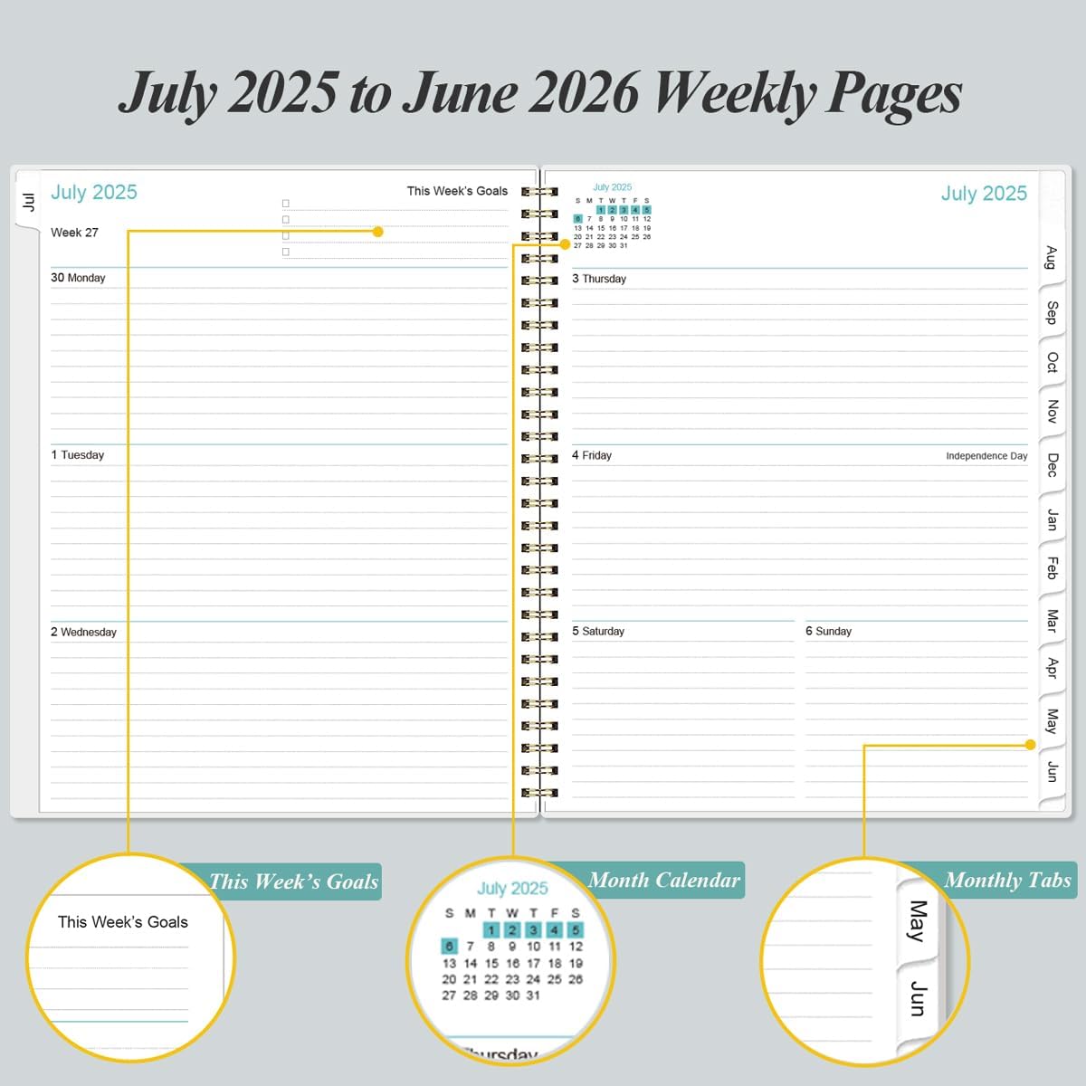 2025-2026 Planner - Academic Planner 2025-2026 from July 2025 to June 2026 with 12 Monthly Tabs, Flexible Cover, Inner Pocket, 8.5" x 11", Black