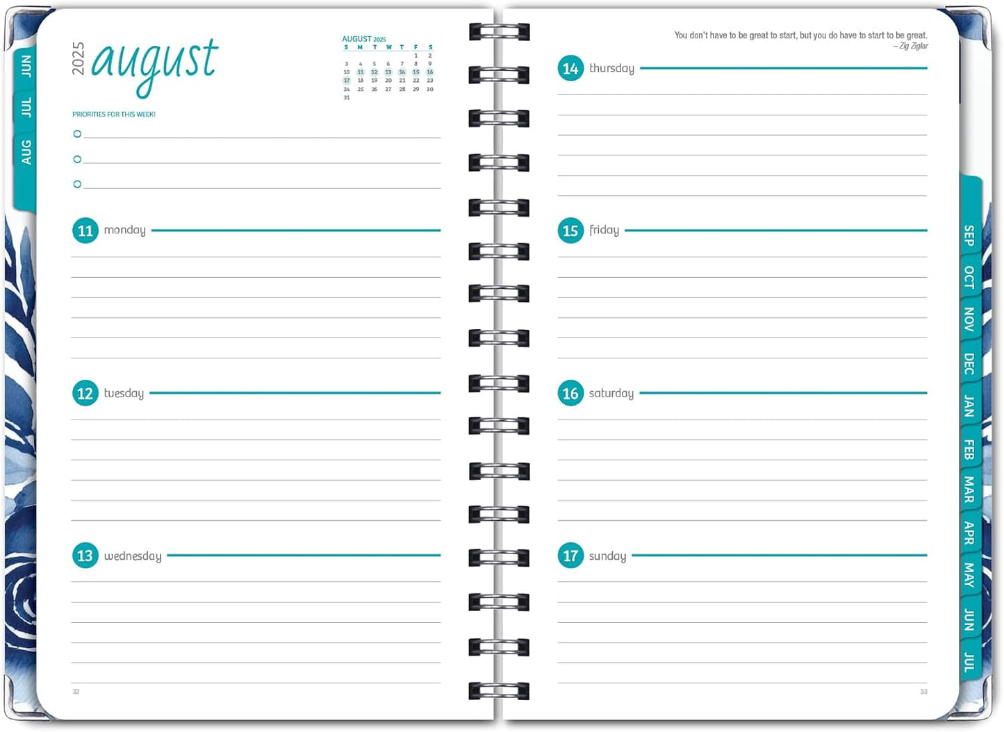 HARDCOVER Academic Year 2025-2026 Planner: (June 2025 Through July 2026) 5.5"x8" Daily Weekly Monthly Planner Yearly Agenda. Bookmark, Pocket Folder and Sticky Note Set (Blue Bloom)