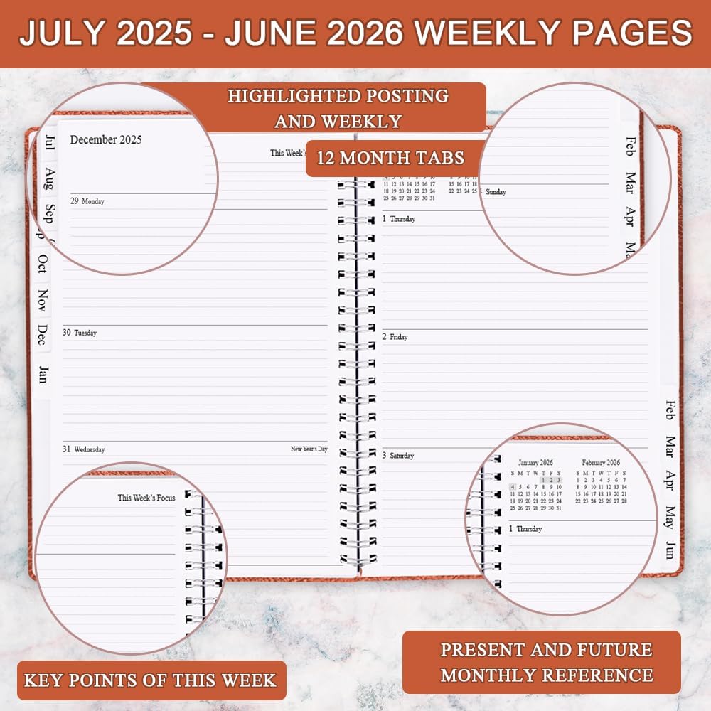 Planner 2025-2026 - Weekly & Monthly Planner Runs from Jul 2025 to Jun 2026, 8.5 x 11", 12 Month Tabs, Inner Pocket, PU Leather Cover with Twin-Wire Binding, Monthly Planners 2025-2026, Brown