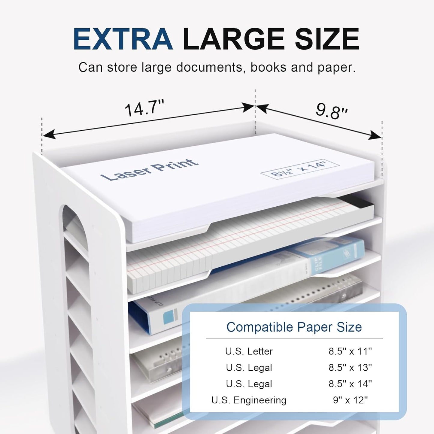 SONGWAY Large File Organizer for Desk - 8 Tier Legal Size Paper Storage Holder, File Sorter, Letter Mail Tray, Desktop Paper Storage Organizer for Home Office School