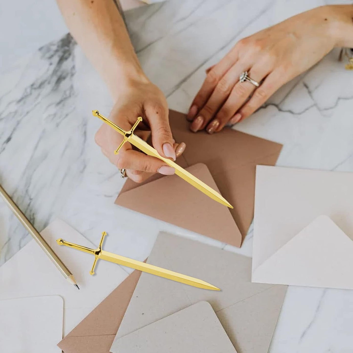 Metal Letter Opener Office Letter Opener Knife Metal Plated Envelope Opener Ergonomic Grip Handle Practical Ornamental Letter Opening Tool (Golden)