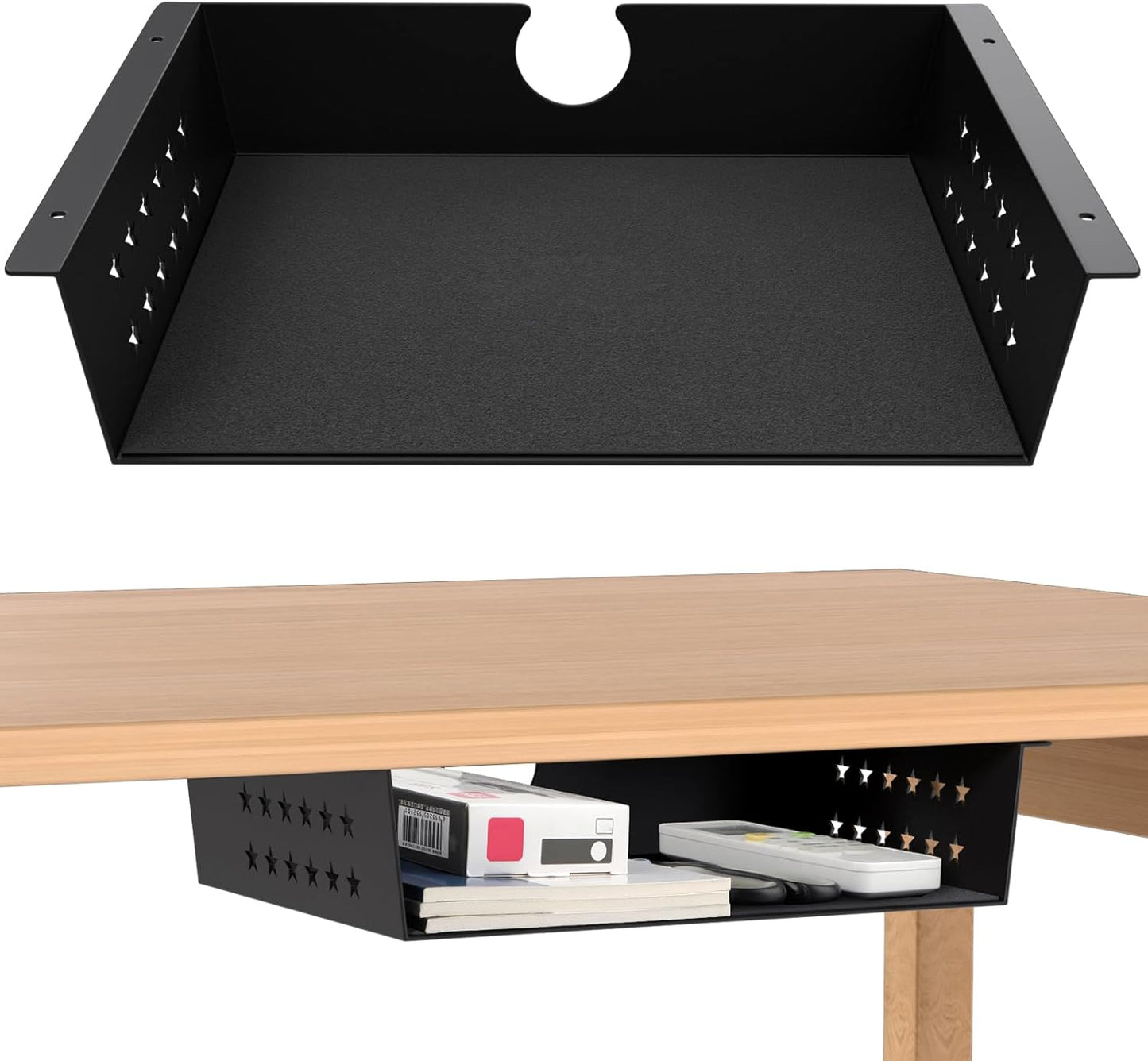 MOLIGOU Under Desk Storage Shelf, Under Desk Tray with Stick-On Felt Pad, Screw Mount Under Table Hidden Storage for Home Office, Kitchen Cabinet