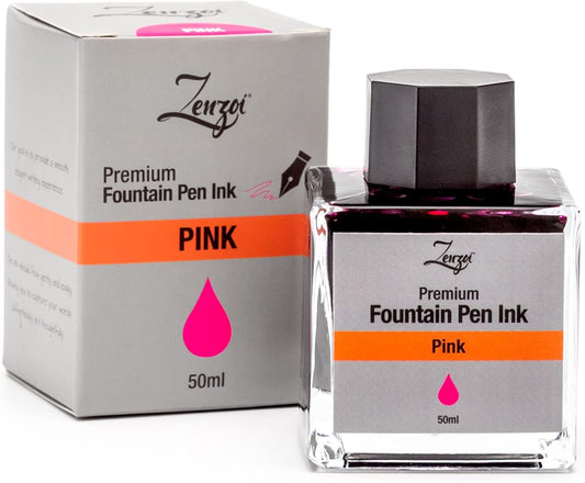 ZenZoi Fountain Pen Ink Bottle 50ml | Premium Designed Bottled Ink for Fountain Pens – Suitable for Calligraphy and All Branded Pens | Quick Drying and Smooth Flow Writing Experience (Pink)