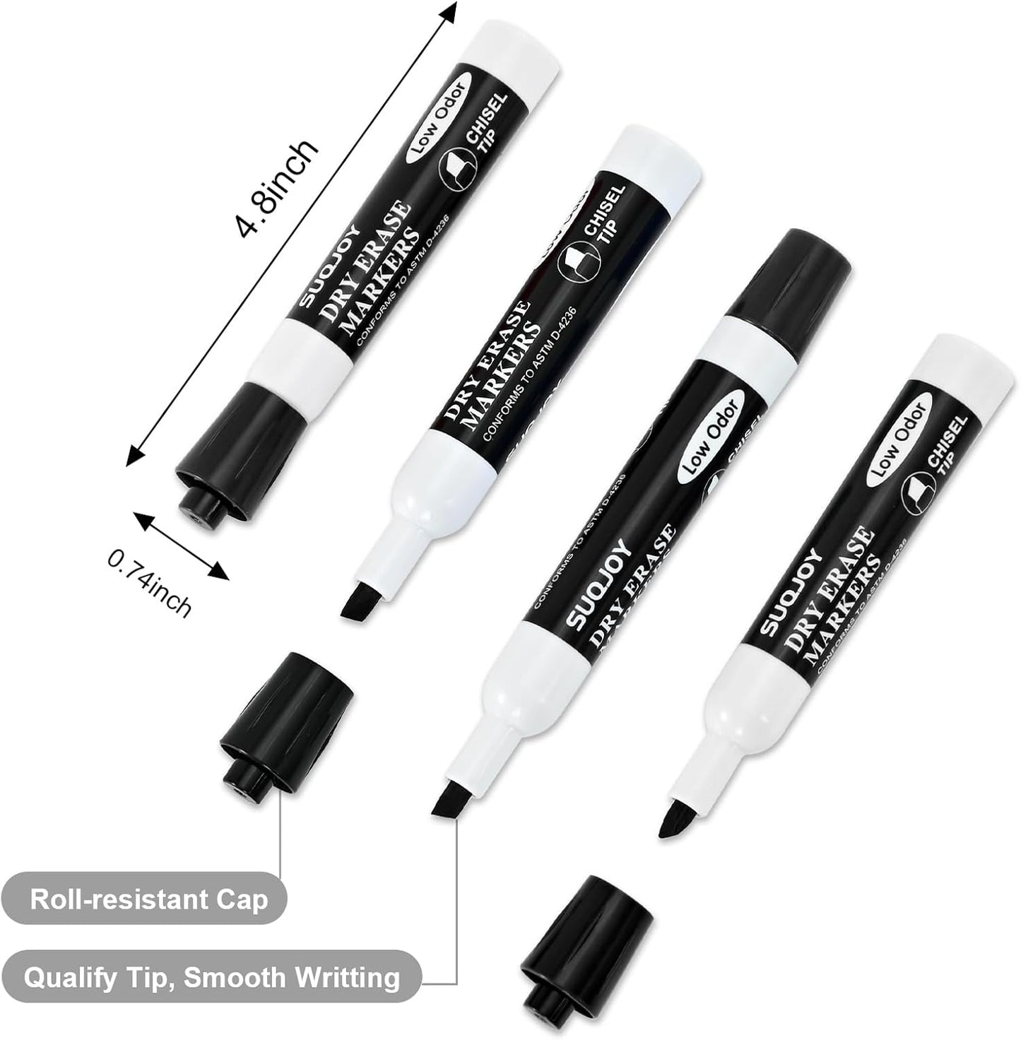 Dry Erase Markers, Chisel Tip Whiteboard Marker, Low Odor Thick Dry Markers, 12 Bulk Black Color Markers for Kids/Teachers.