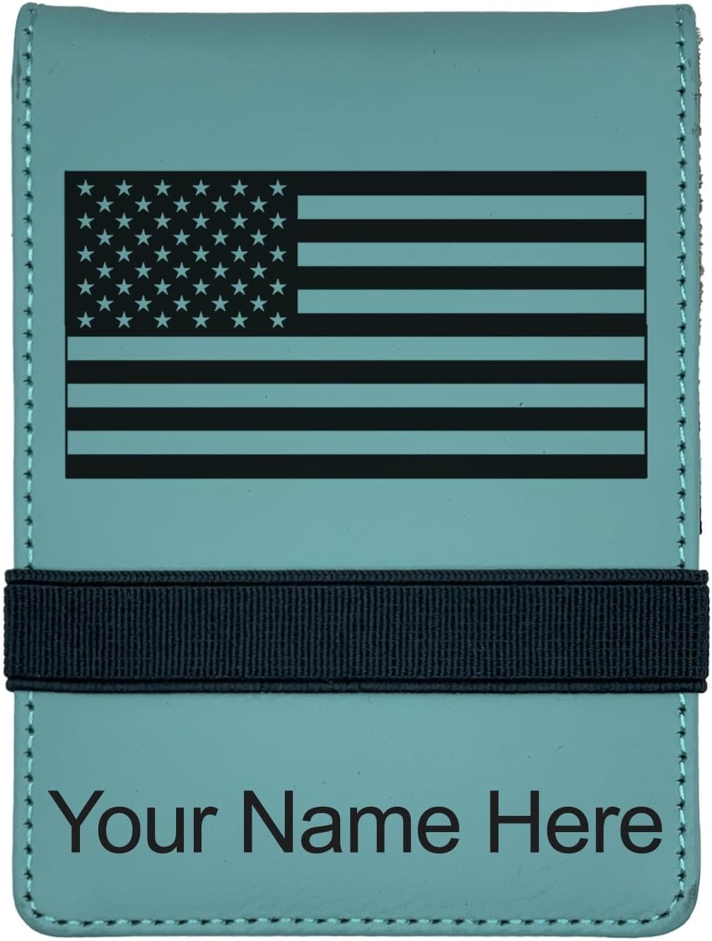 LaserGram Mini Padfolio with Notepad and Pen, Flag of The United States, Personalized Engraving Included (Teal)