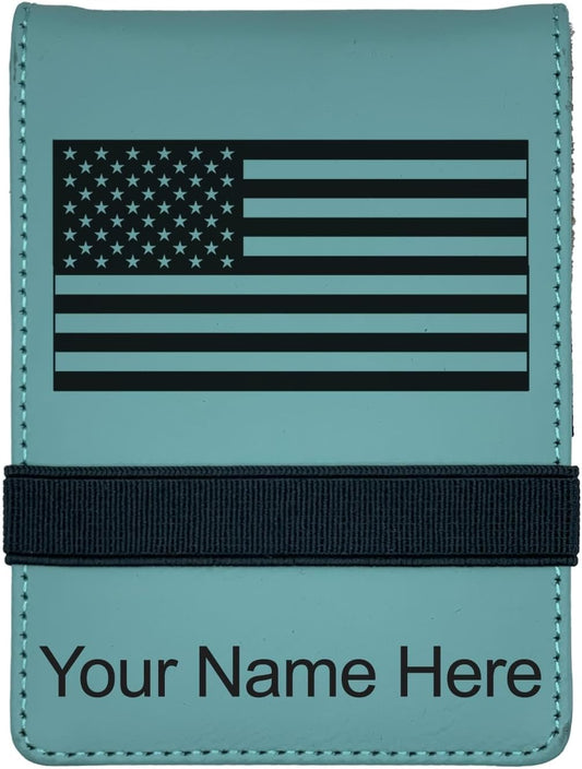 LaserGram Mini Padfolio with Notepad and Pen, Flag of The United States, Personalized Engraving Included (Teal)