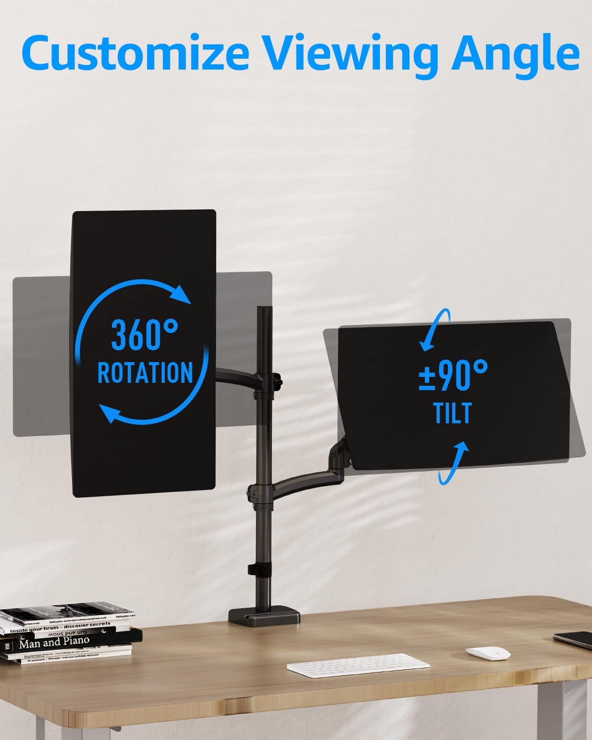 MOUNTUP Vertical Dual Monitor Mount Holds 4.4-17.6lbs, up to 32 Inch Stacked Monitor Mount with Gas Spring Arm with Clamp/Grommet Base Dual Monitor Stand for Desk, VESA 75x75/100x100 MU6012A