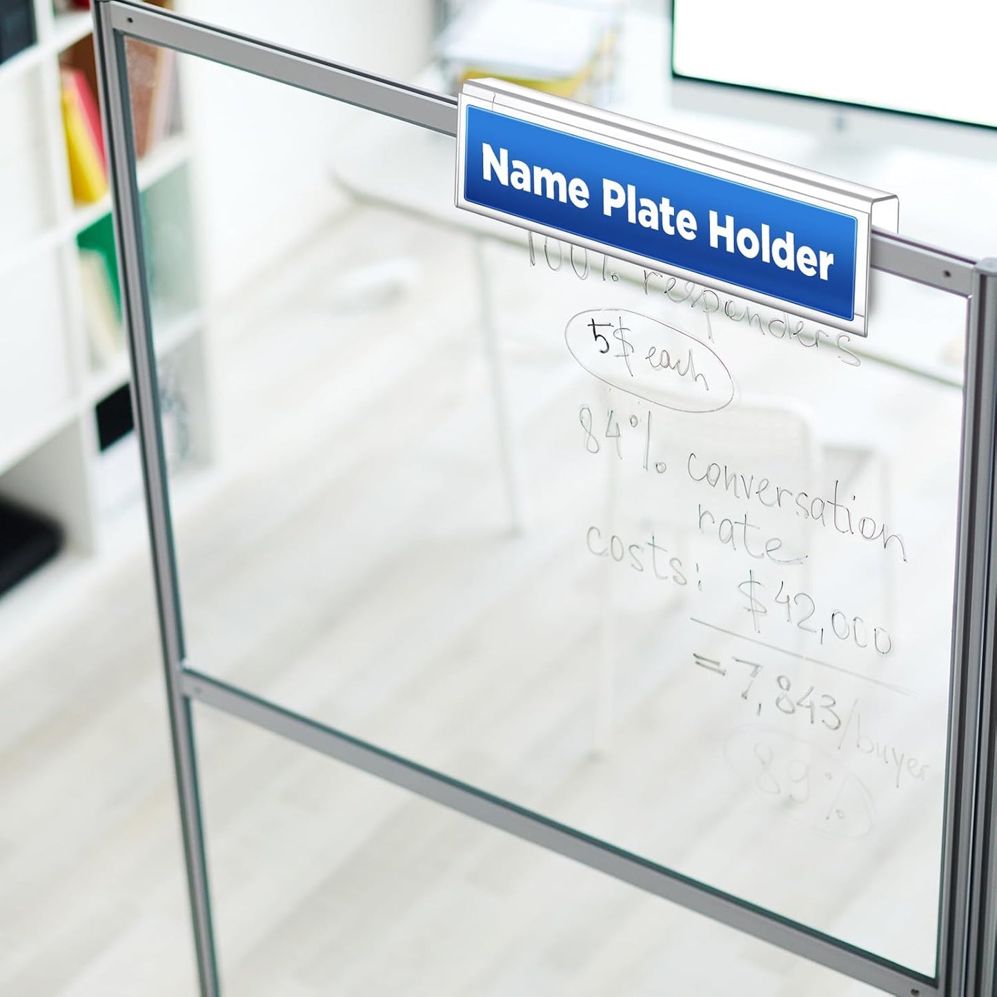 10 Pack Plastic Cubicle Name Plate Holder 8.5" Wide x 2" High Glass Wall Name Plate Holder Clear Acrylic Sign Display Stand for Home Office Business (Suitable for 1" Cubicle Wall)