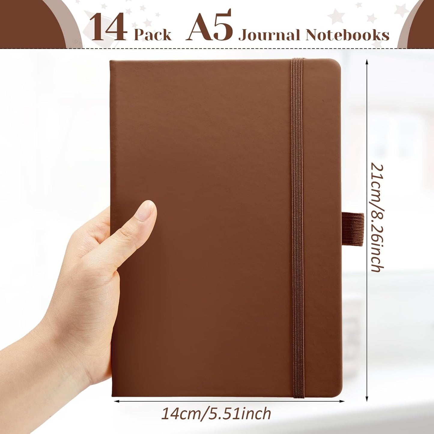 Laumoi 14 Pack Lined Journal Notebooks 5.5 x 8.2 Inch A5 Hardcover Notebook College Ruled Notepad with Pen Holder PU Leather Ruled Lined Journals for School Business Work Writing(Brown)