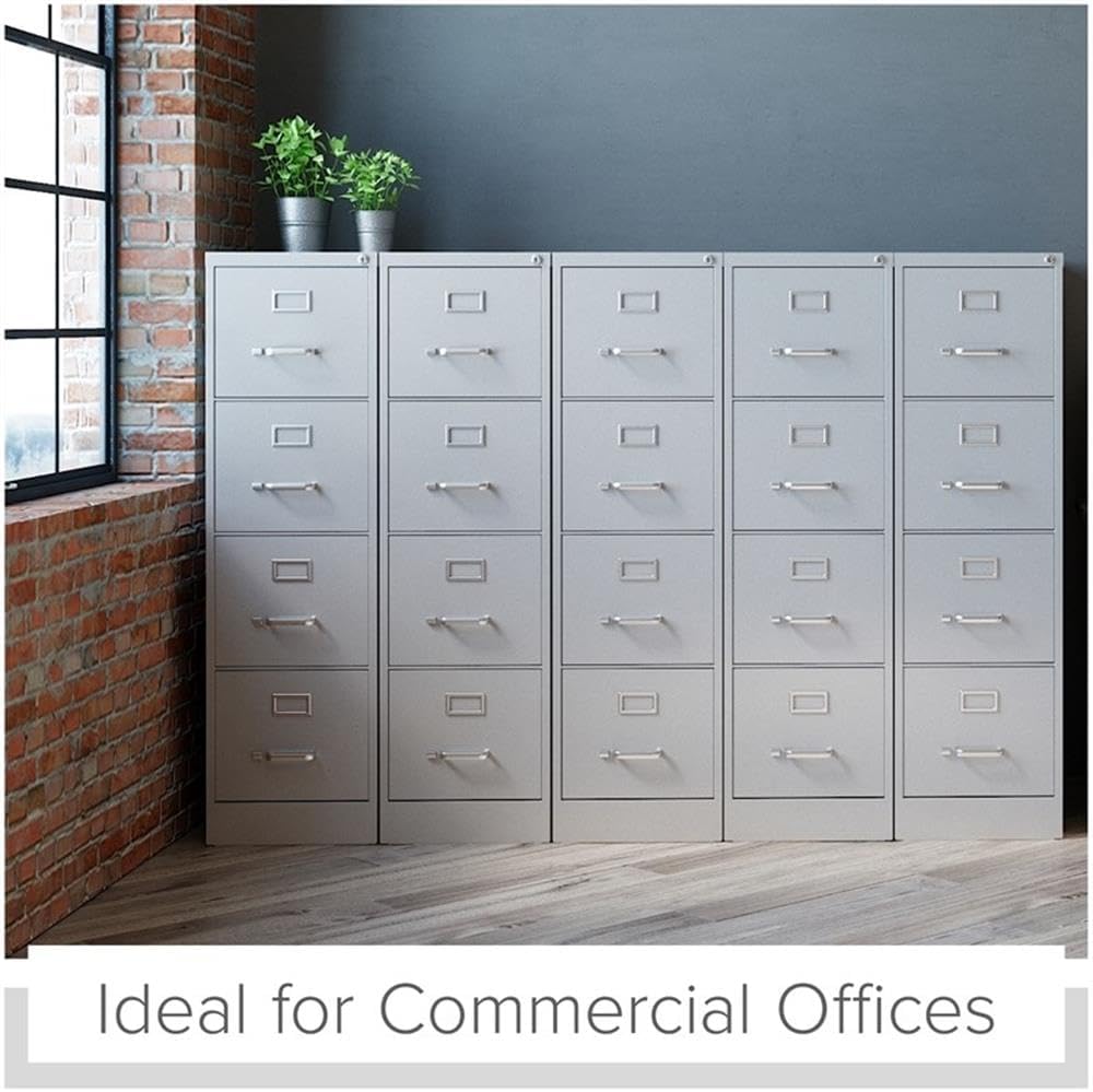 Pemberly Row 4 Drawers 52" Vertical Gray Metal Filing Cabinet Lockable Pre-Assembled Stationary Letter Size for Home, Office