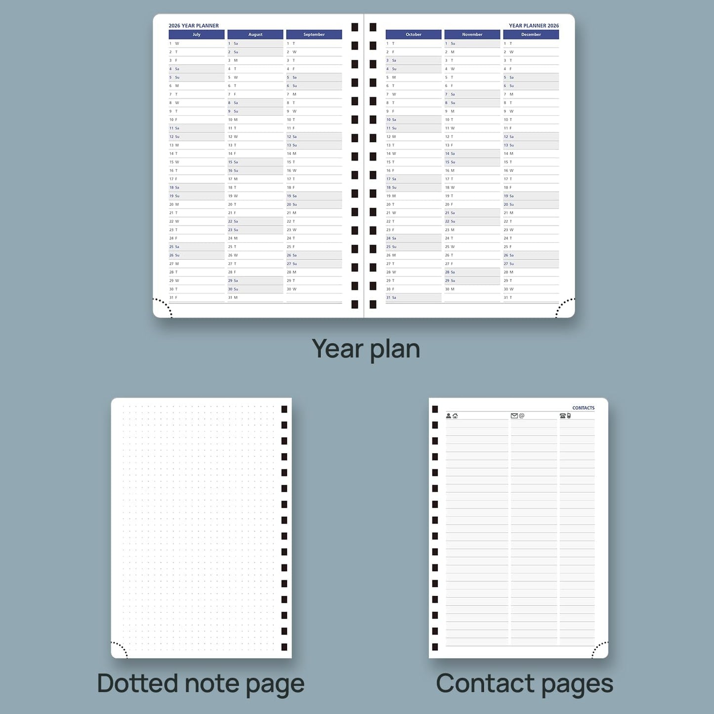 POPRUN 2026 Daily Planner One Page per Day (Medium 6'' x 8.5'') - 12 Months Calendar Appointment Book with Hourly Slots, Inner Pocket, Monthly Tabs, Pen Holder - Cornflower