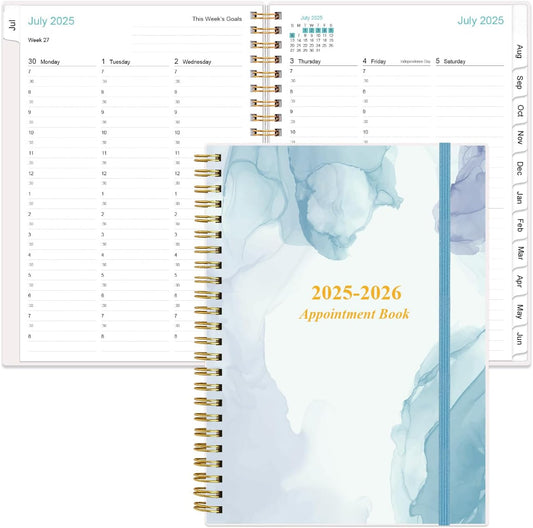2025-2026 Appointment Book & Planner - Hourly Planner from July 2025 - June 2026, Weekly Appointment Book 2025-2026 with 30-Minute Interval, 6.4" x 8.5", Blue Watercolor