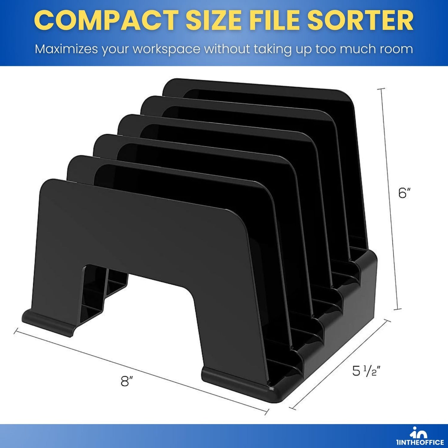 1InTheOffice Plastic Incline Desktop File Sorter, 5 Compartments, Black