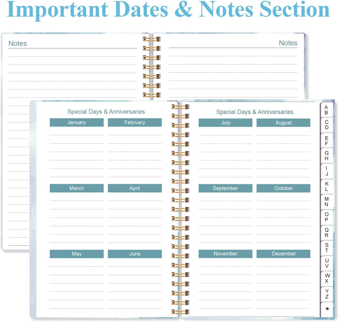 Address Book with Alphabetical Tabs - Small Address Book Spiral with Address Contacts, Special Date, Phone, Birthday & Internet Login Password for Home and Office, 4.3" x 6.2", Blue Watercolor