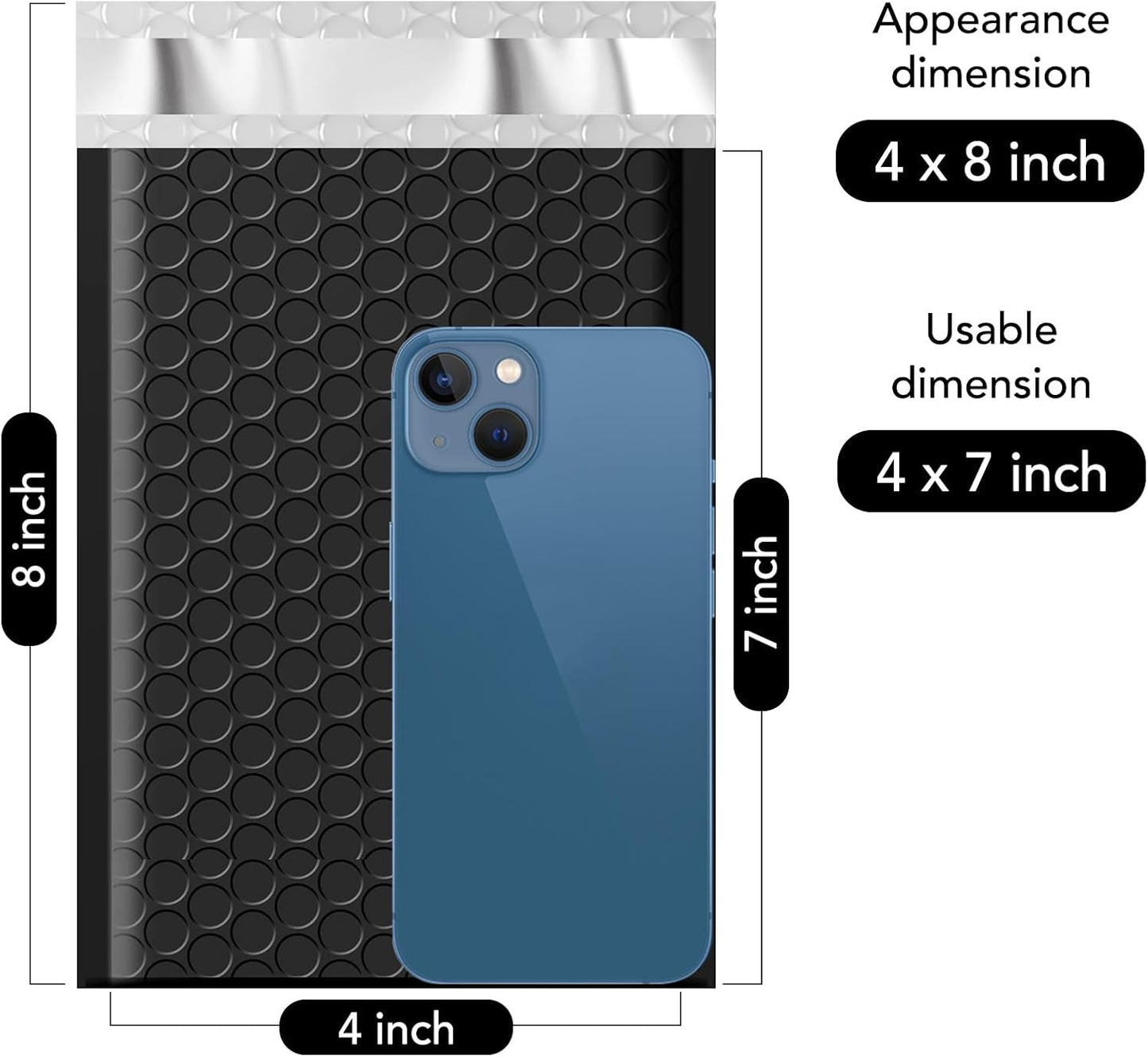 Fuxury Black Bubble Mailers 4x8" 100 Pack Waterproof Padded Envelopes Usable Size 4x7" Self Seal Bubble Envelopes Padded Mailers for Small Business, Envelope Mailers