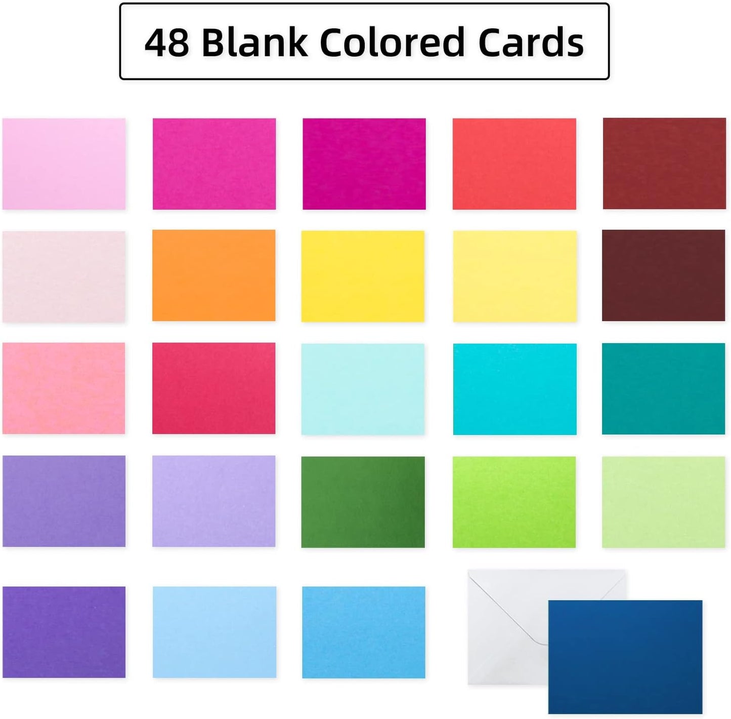 48 Pack Blank Folded Cards and Envelopes Colored Cards White Envelopes 5 x 7 Inch Colorful Greeting Cards 24 Assorted Colors Heavy Weight for Greeting,Invitation,Card Making