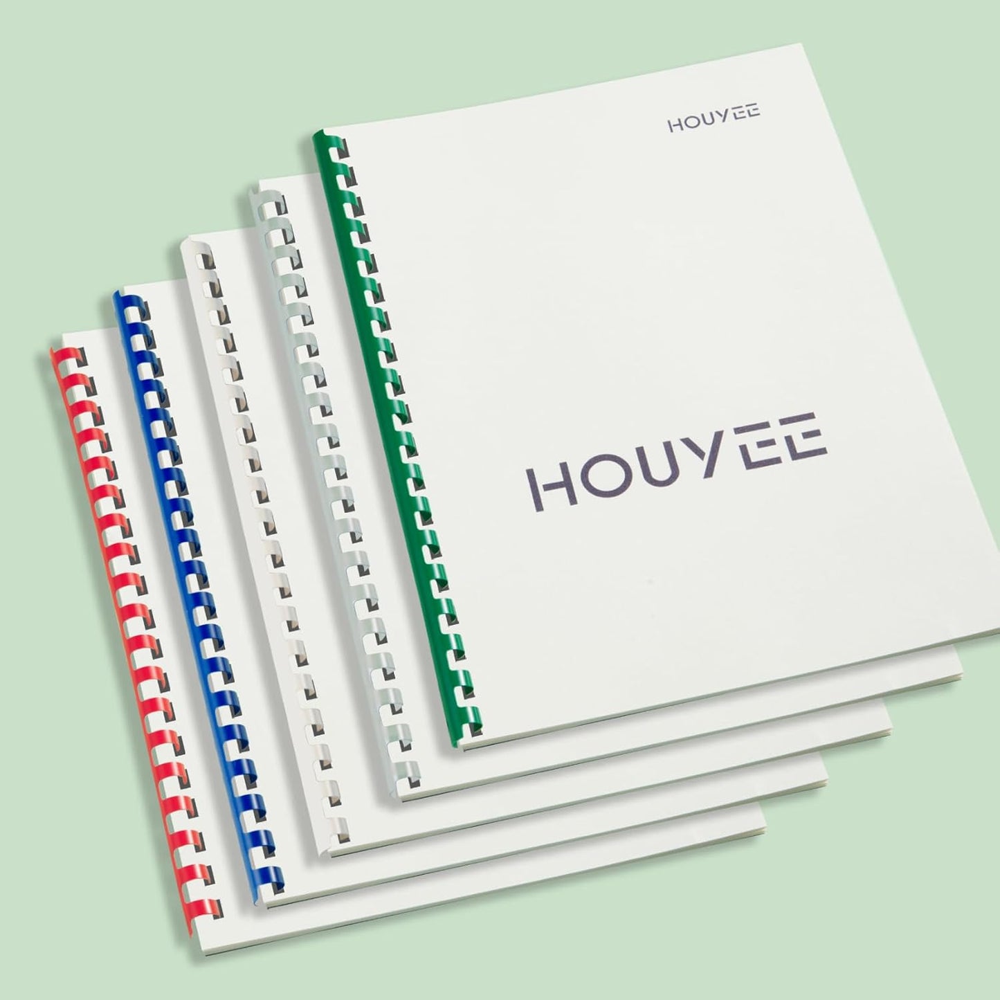 HOUYEE 19 Ring Plastic Binding Comb,1/2 Inch Diameter,75 Sheet Capacity,Letter Size, Multi-Color Binding Comb Spines, 50 Pack,White, Red,Green,Clear,Blue