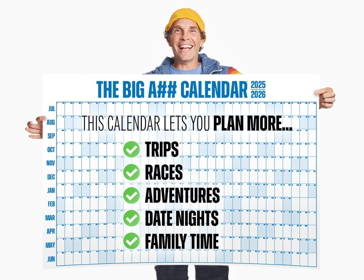 The Big A## Calendar Mid-Year Wall Planner – July to June Dry-Erase – Includes 1 Markers & 100 Labels – Lightweight, Easy to Hang Yearly Planner – Plan Goals & Adventures – Gray, 4’x3’