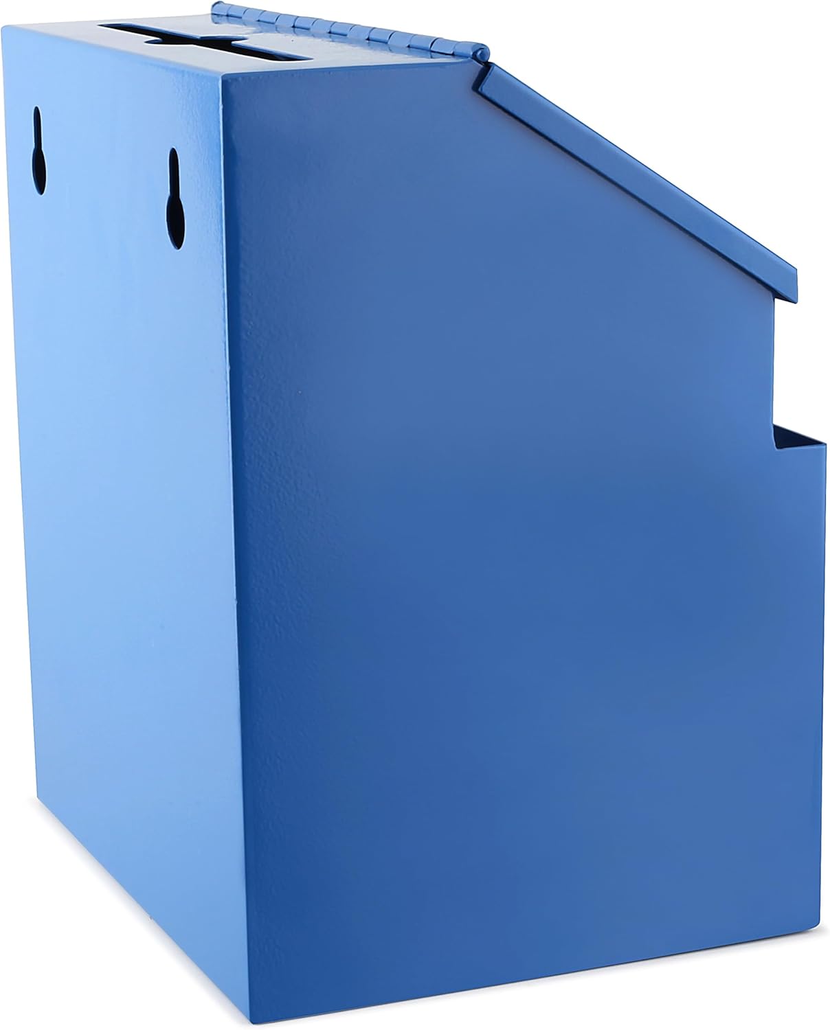 Suggestion Box with Lock and keys, Metal Wall Mounted Ballot Box, Iron steel Donation and Collection Drop Box 8.5" H x 6" W x 7" L with wide 5.5" Slot and front sheet holder (Blue)