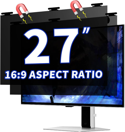 [2 Pack] Magnetic Privacy Screen for 27 Inch Monitor – Removable Anti-Glare Blue Light Filter for 16:9 Widescreen Desktop PC, Matte/Glossy Reversible Eye Protection Film