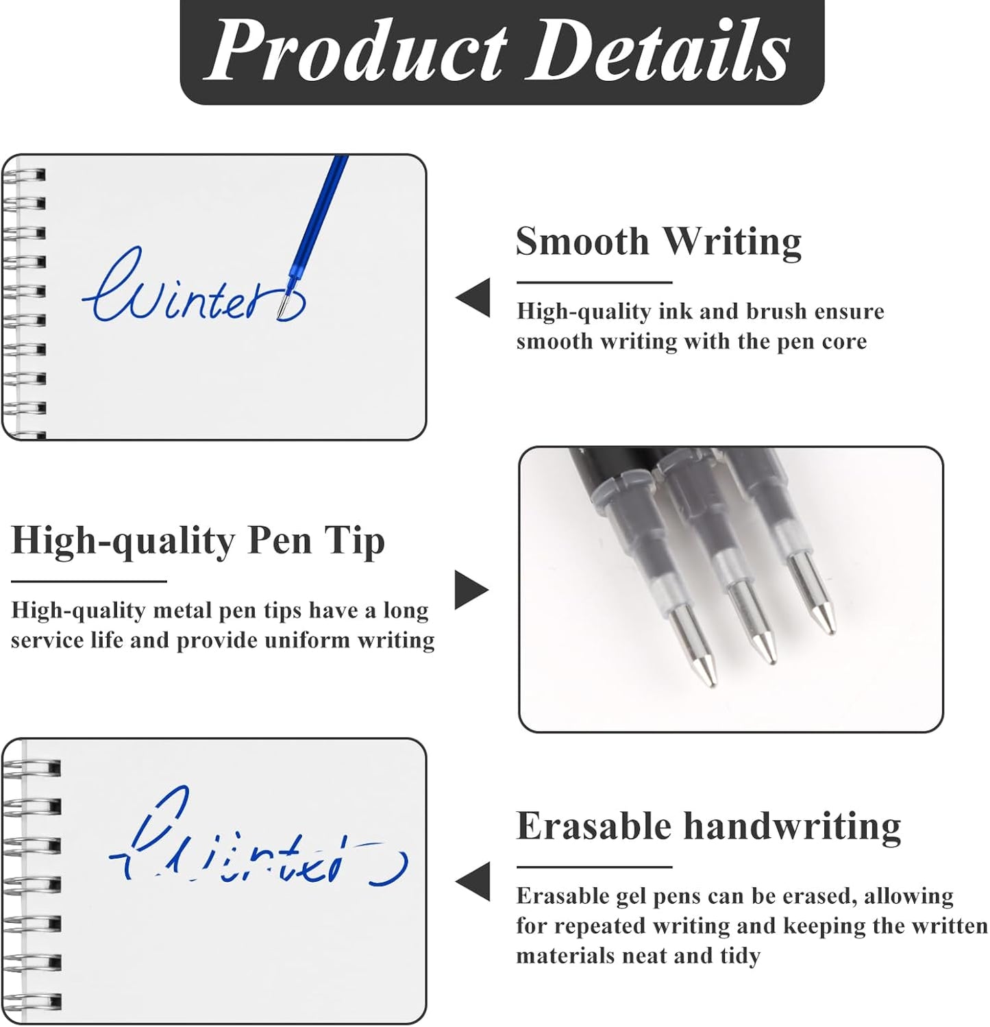 0.7 mm Erasable Gel Ink Pen Refills Compatible with Frixion Friction, Smooth Writing Multicolor Retractable Fine Point Pen Refill for School Office Home Art (Blue & Black, 40)