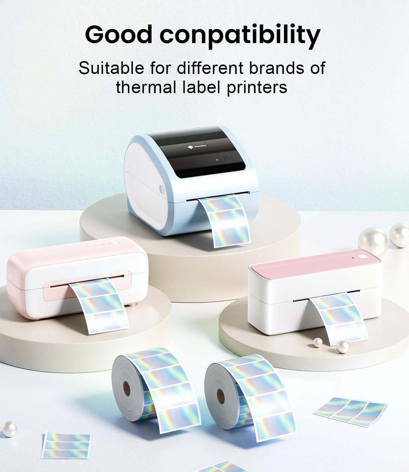 Holographic Square Thermal Labels (4 x 2 inch), Self-Adhesive Direct Thermal Sticker Label, Compatible with All Thermal Shipping Label Printers, for Name, Price Tag, DIY, Logo, 500 Labels/Roll