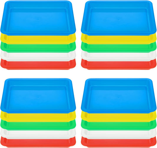 20 Pack Plastic Art Trays, 5 Colors Activity Crafts Tray Serving Tray Organizer Tray for School Classroom DIY Projects, Painting, Jewelry, Beads, Home Organizing Supply（13.4 * 10 * 1 inches）