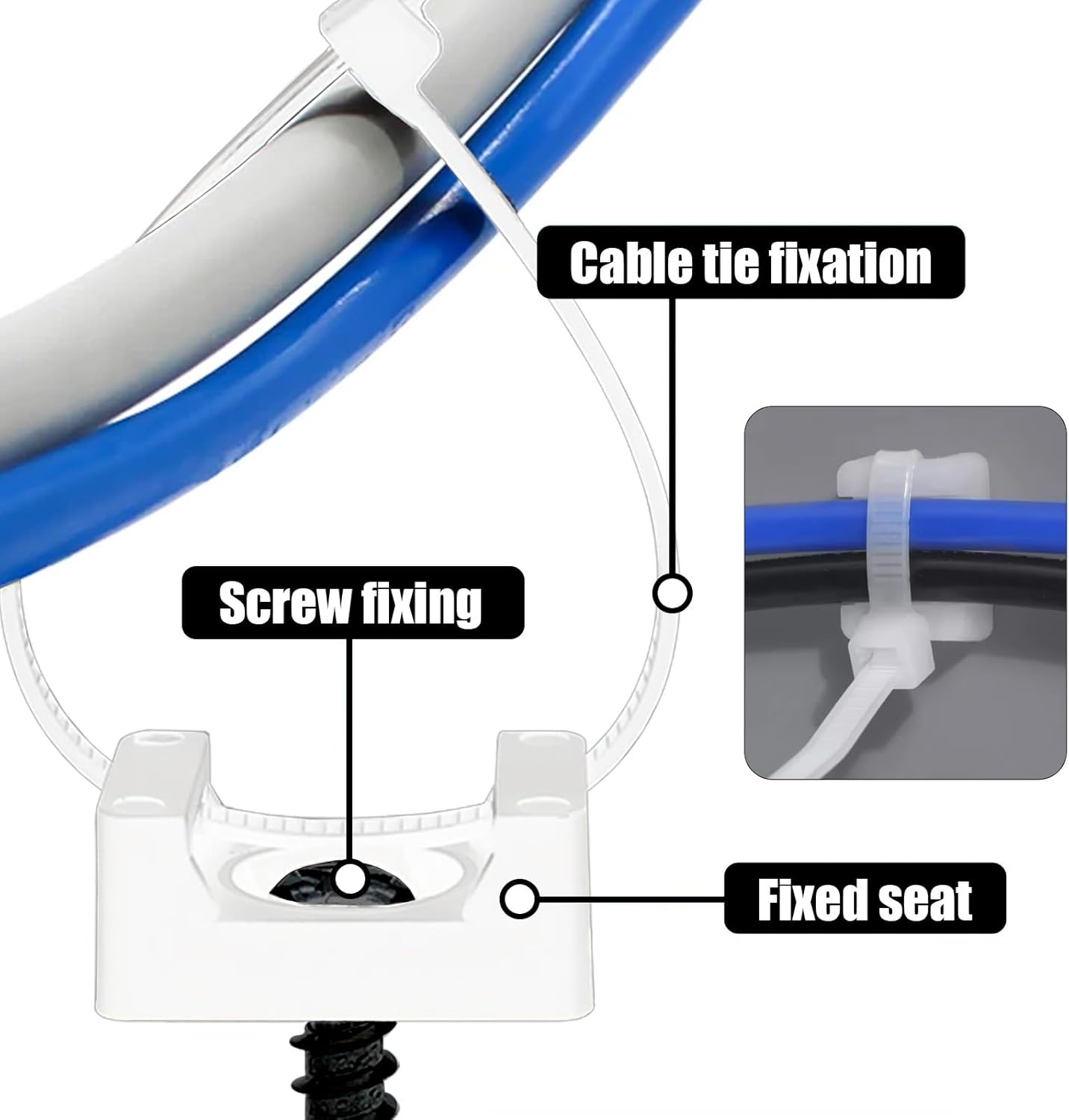 100Pcs Cable Zip Tie Mounts Kit, 0.6in Plastic Zip Ties with Screw Hole, White Zip Tie Anchors, Sturdy Zip Tie Mounting Squares Base with Tapping Screw for Wire Organizer (White, 0.6 inch)