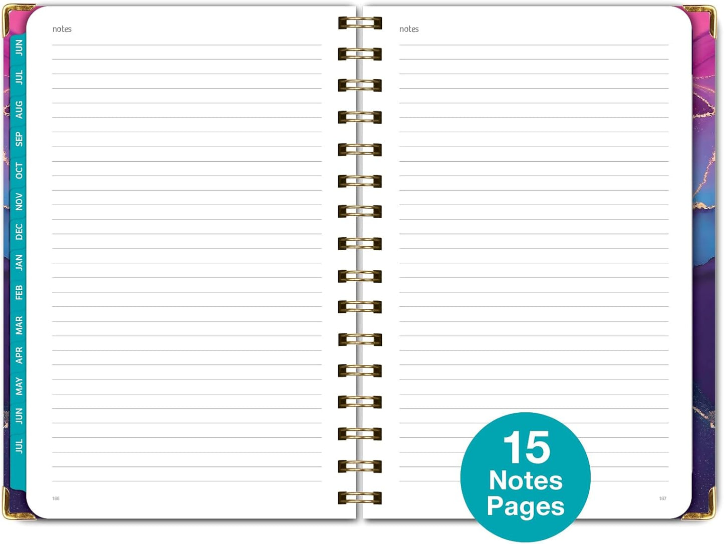 HARDCOVER Academic Year 2025-2026 Planner: (June 2025 Through July 2026) 5.5"x8" Daily Weekly Monthly Planner Yearly Agenda. Bookmark, Pocket Folder and Sticky Note Set (Pink Purple Marble)