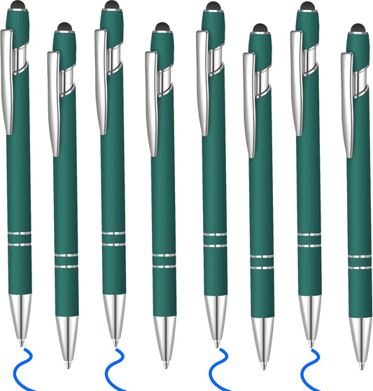 8 Pcs Blue Ink Ballpoint Pen with Stylus Tip 2 in 1 Stylus Ballpoint Pen Metal Pens Stylus Pen for Touch Screens School Office Coworkers (Dark Green)