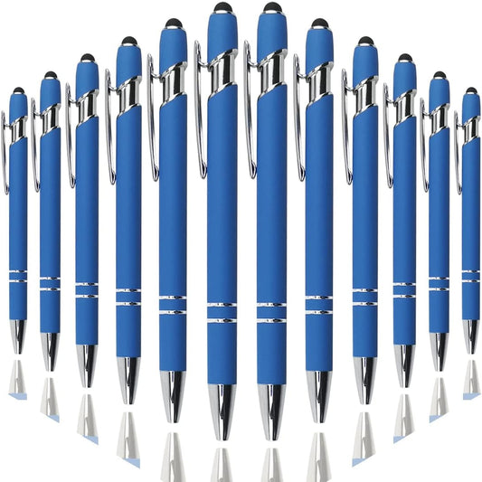 Ballpoint Pen with Stylus Tip, Soft Touch Click Metal Pen, 1.0mm Medium Point, Black Ink, 12 Count(Blue)