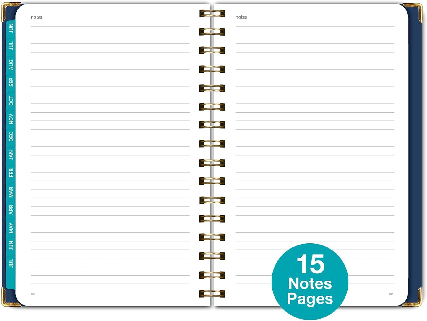 HARDCOVER Academic Year 2025-2026 Planner: (June 2025 Through July 2026) 5.5"x8" Daily Weekly Monthly Planner Yearly Agenda. Bookmark, Pocket Folder and Sticky Note Set (Navy Gold Numbers)