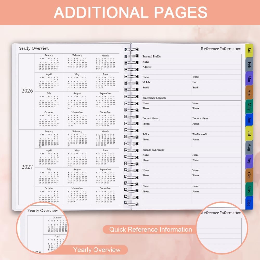 2026 Planner - Weekly & Monthly Planner Runs January 2026 to December 2026, 6.25" x 8.25", 12 Monthly Tabs, 14 Notes Pages, Inner Pocket, Flexible Cover with Twin-Wire Binding, Planners 2026
