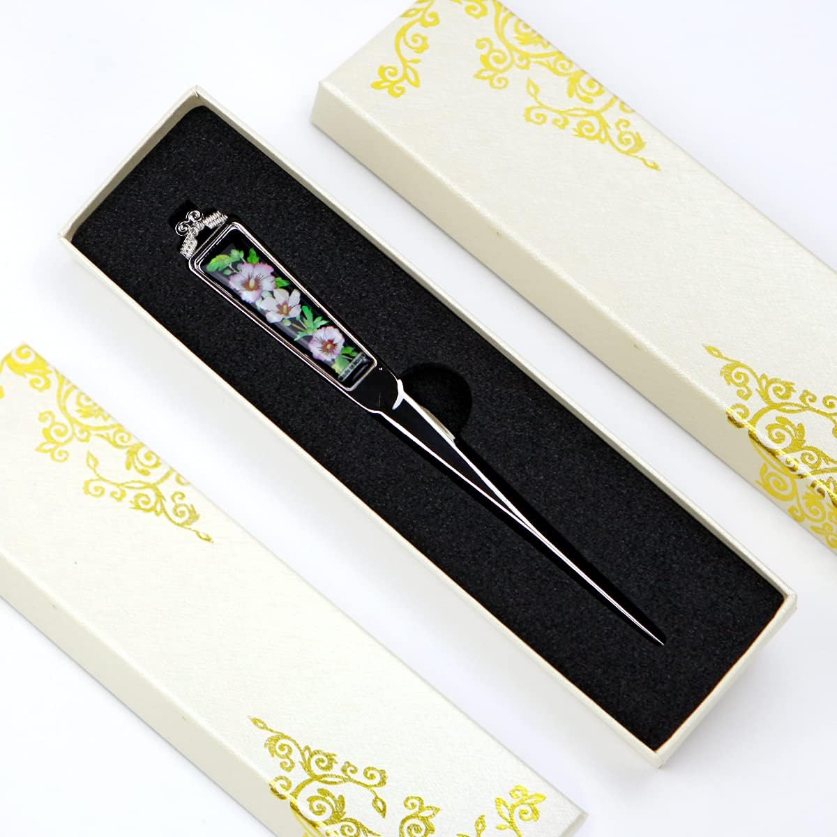 Envelope Opener Cutter Knife – 168mm Decorative Letter Opener for Envelopes, Boxes, Packages – Premium Rustproof Iron Letter Opener for Everybody – Anti-Fingerprint Treatment (Rose of Sharon)