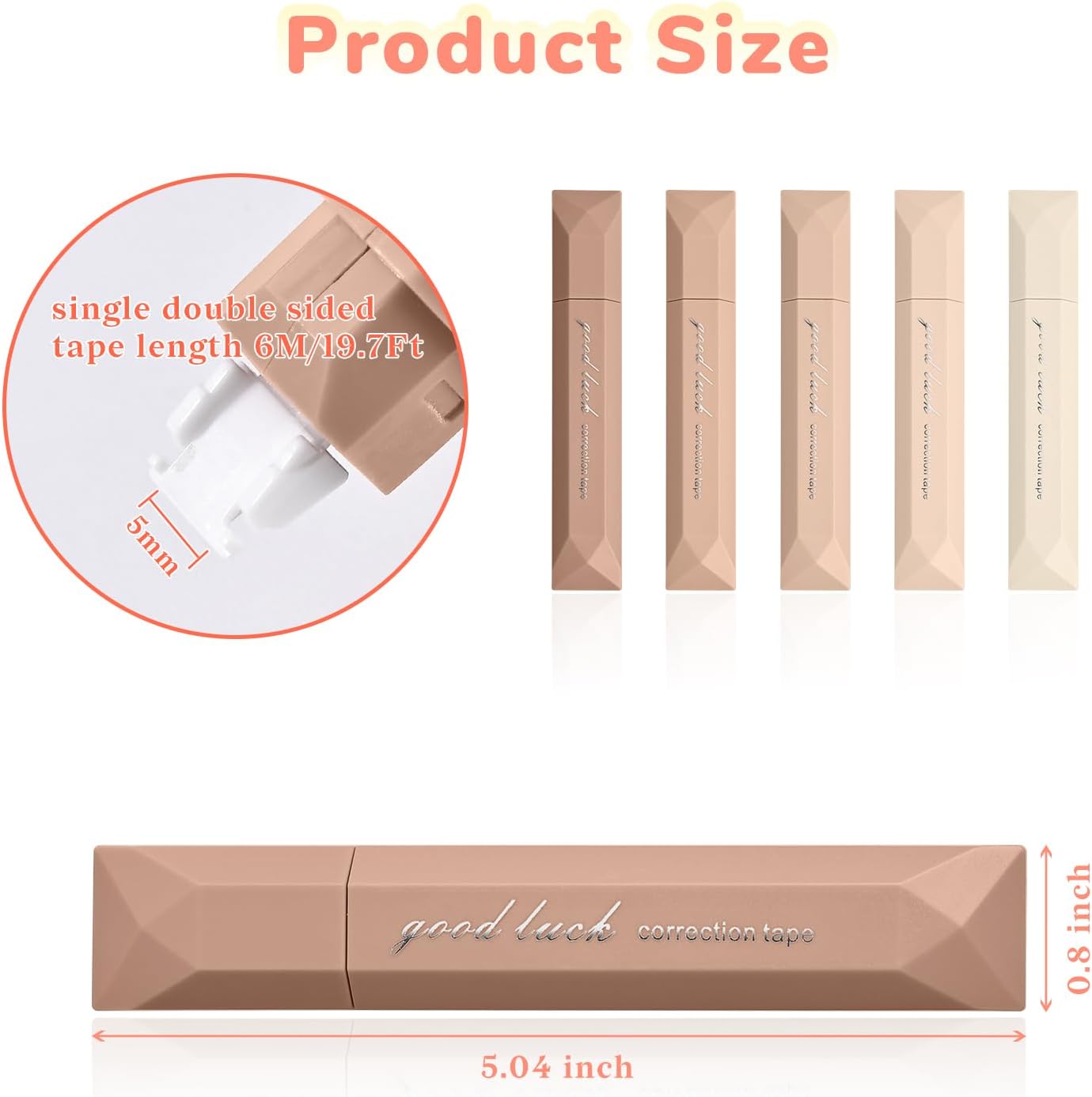 Temiary 5 Pcs White Correction Tapes, Aesthetic Correction Tape Pens Smooth Pull Out, Easy to Use Pen Shaped Applicator for Students School Office Supplies (Coffee)