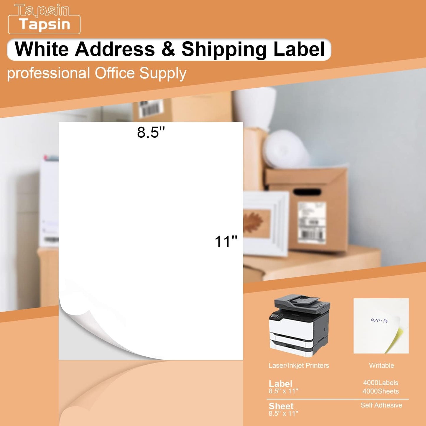 Full Sheet Labels 8.5 X 11, White Matte Sticker Paper, Laser/Inkjet Printing, 4000 Sheets, 4000 Labels, 1 Up Shipping Mailing Address Storage Bin Labels Stickers 8-1/2" x 11"