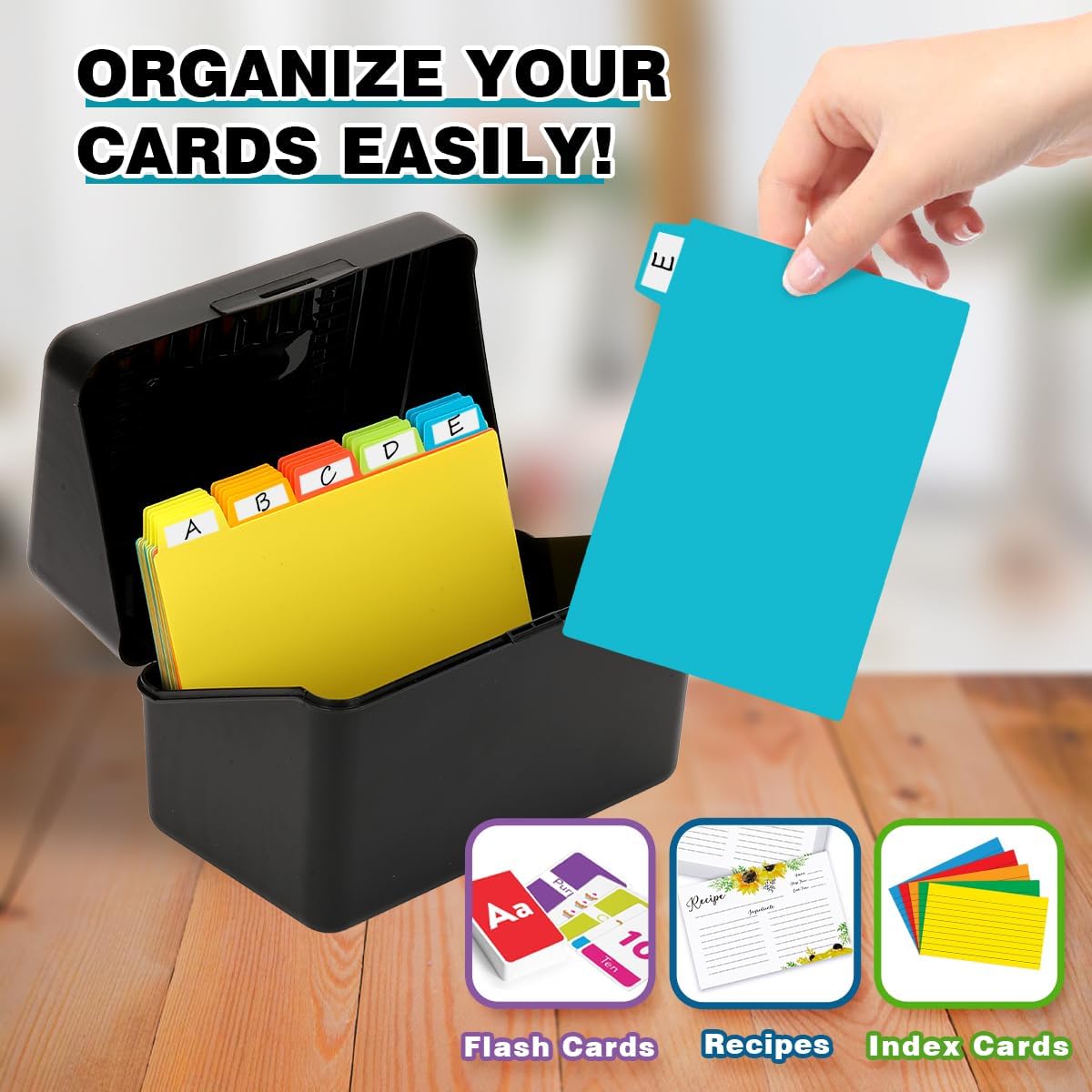 H4D Index Card Holder 4x6 Inches with 25 Plastic Dividers, Black