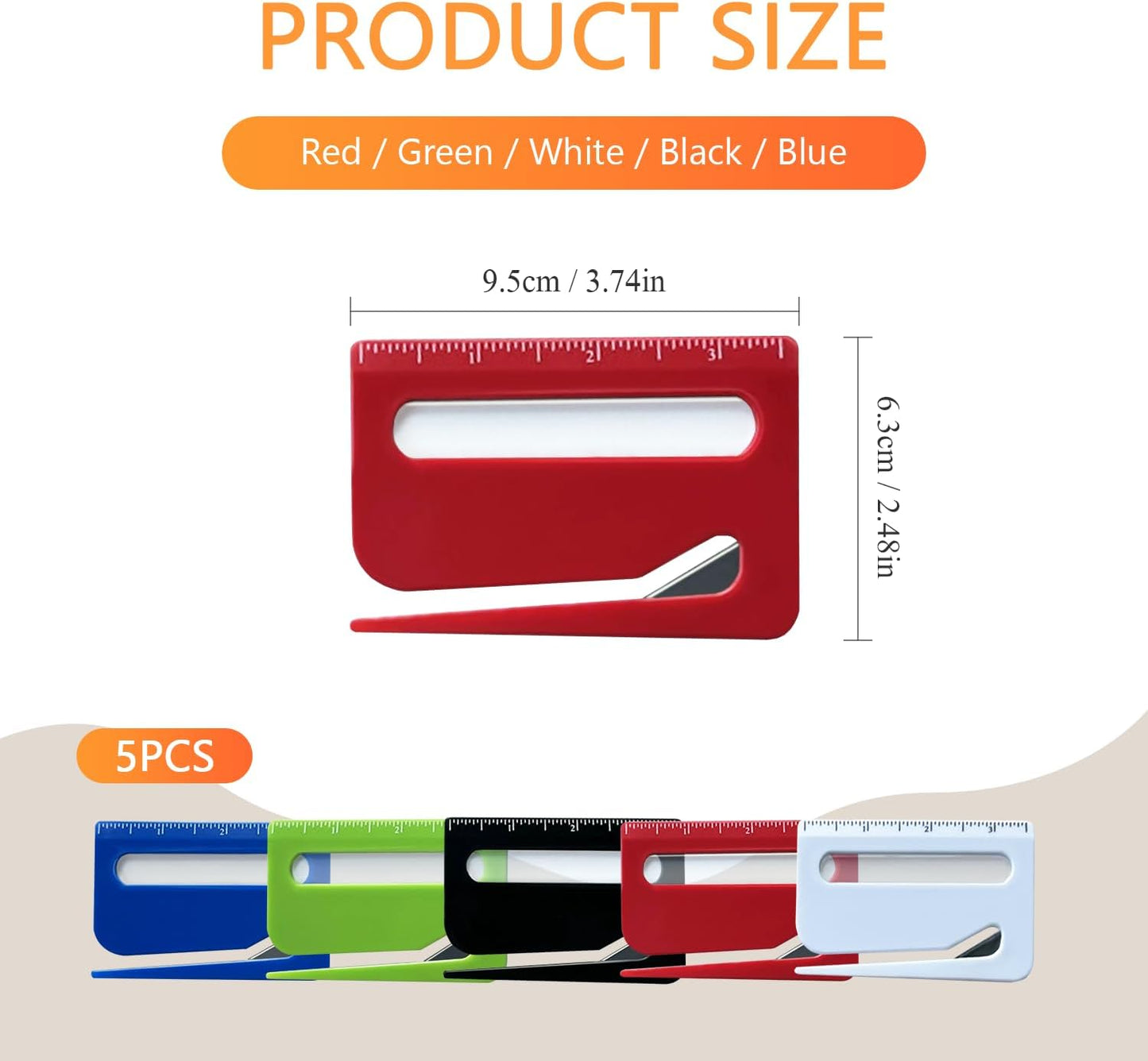 5Pcs Letter Opener Envelope Slitter,Mail Opener Tool,Envelope Opener Slitter,Envelope Opener for Office,Wrapping Paper Cutter with Hidden Blade, Package Opening Tool with Scale and Magnifying Glass