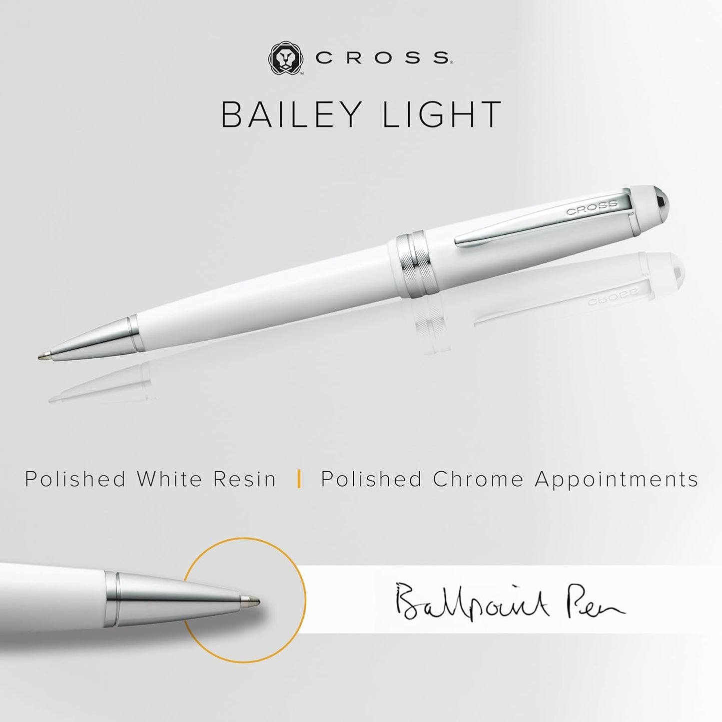 Cross Bailey Light Refillable Ballpoint Pen Presented in a Everyday Gift Box - Medium Point, Black Ink, Polished White