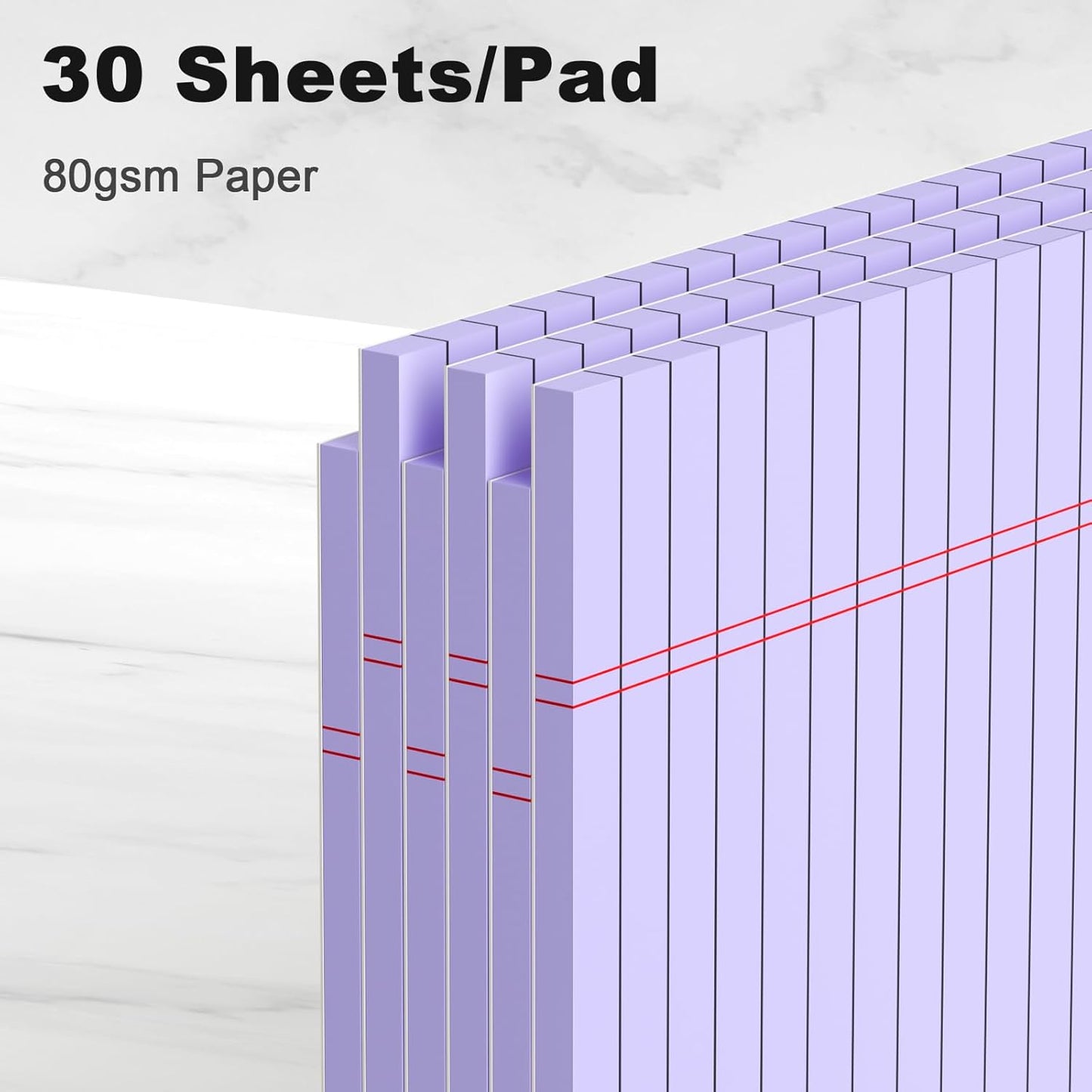 Purple Legal Pad Note Pads 8.5 x 11 inch, Wide Ruled, 30 Sheets/Pad, 20lb Colored Paper, Perforated Notepad with Sturdy Back (3 Pads Purple)