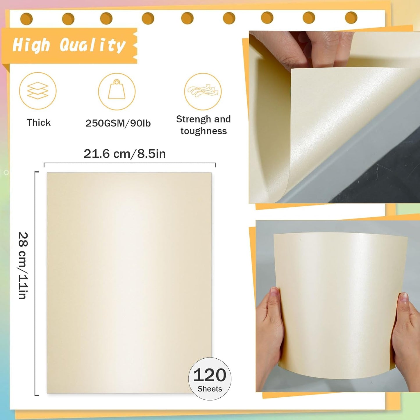 120 Sheets Cream Shimmer Cardstock 8.5 x 11 Inch Metallic Paper, 250gsm/92lb Double Sided Ivory Card Stock Pearlescent Paper for Invitations, Certificates, Crafts, DIY Cards