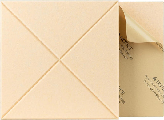 Sonicism 12 Pack X-Lined Acoustic Panels with Self-Adhesive, 12"X 12"X 0.4" Sound Proof Foam Panels, Decorative Soundproof Wall Panels, Sound Absorbing Tile for Home & Offices, Pale Apricot