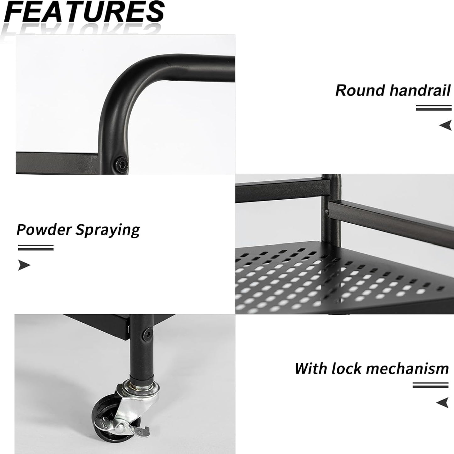 HDANI 3 Tier Metal Rolling Heavy Cart Supports 40 Lbs Per Tier,Rolling Cart with 2 Lockable Wheels for Office,Home,Bedroom,Kitchen,Bathroom(Black)…