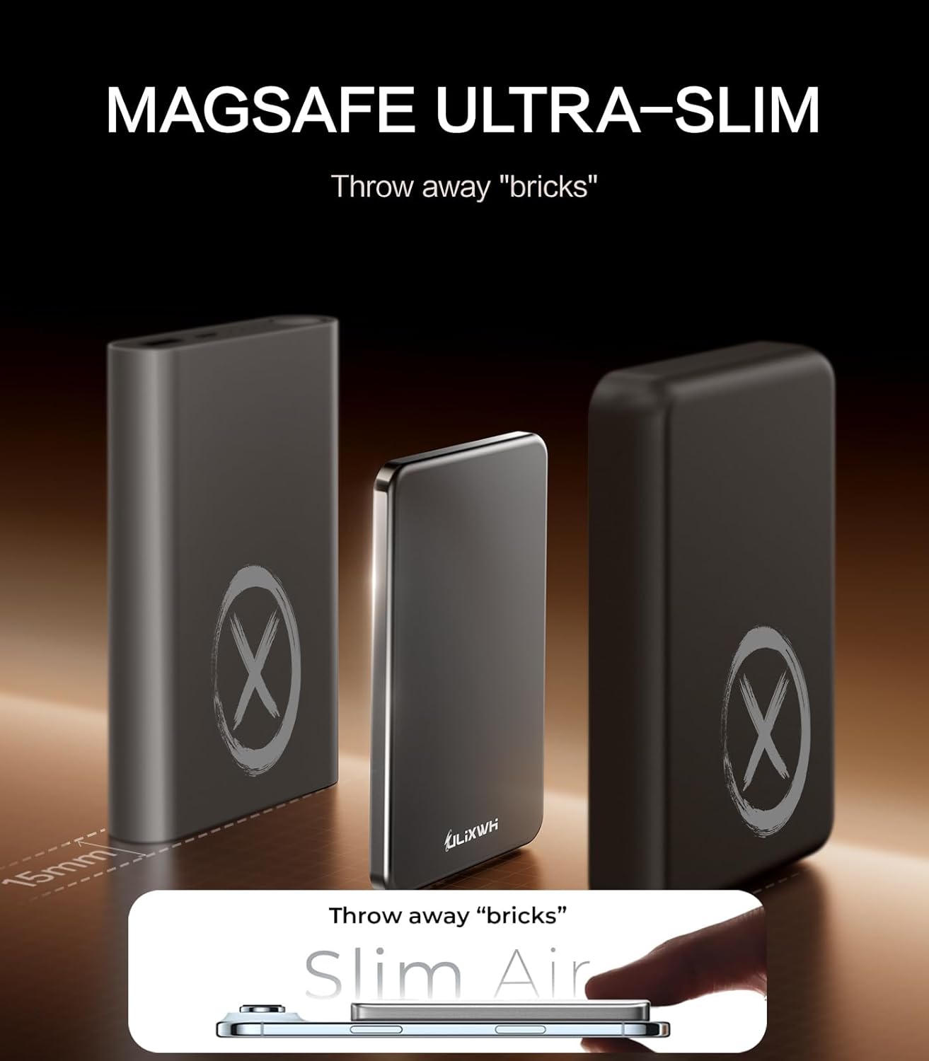 [0.3" Ultra Slim] [Alloy-Made] ULiXWH for Magsafe Portable Charger for iPhone, 2025 Upgrade 5000mAh Fast Charging Magnetic Power Bank, Wireless Battery Pack for iPhone 17 Air 16 15 Pro Max 14 13, Grey