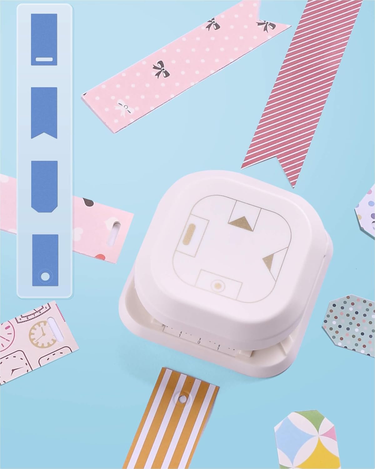 Hole Puncher and Corner Cutter, 4 in 1 with One Oval & Fish Eye Hole, Dovetail & Bevelled Angle Paper Hole Punch for Kids Paper Crafts, Scrapbooking, Card Making, Cardstock, Photo Corners