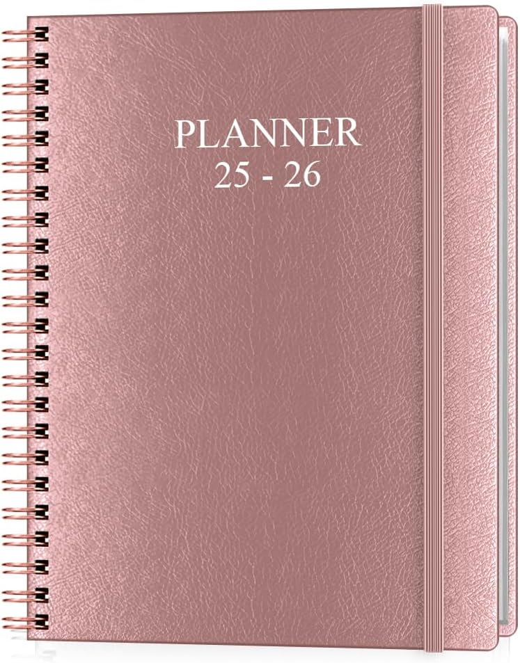 Planner 2025-2026 - Weekly & Monthly Planner Runs from Jul 2025 to Jun 2026, 8.5 x 11", 12 Month Tabs, Inner Pocket, PU Leather Cover with Twin-Wire Binding, Monthly Planners 2025-2026, Rose