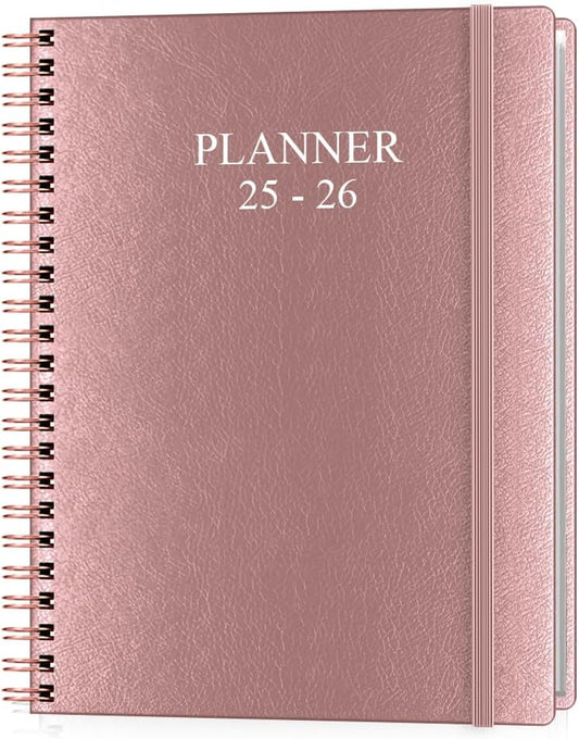 Planner 2025-2026 - Weekly & Monthly Planner Runs from Jul 2025 to Jun 2026, 8.5 x 11", 12 Month Tabs, Inner Pocket, PU Leather Cover with Twin-Wire Binding, Monthly Planners 2025-2026, Rose
